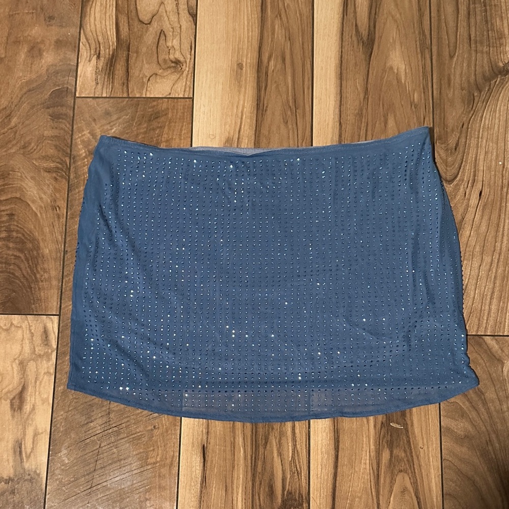 OW Collection Blue Rhinestone Mini Skirt - Picture 7 of 7